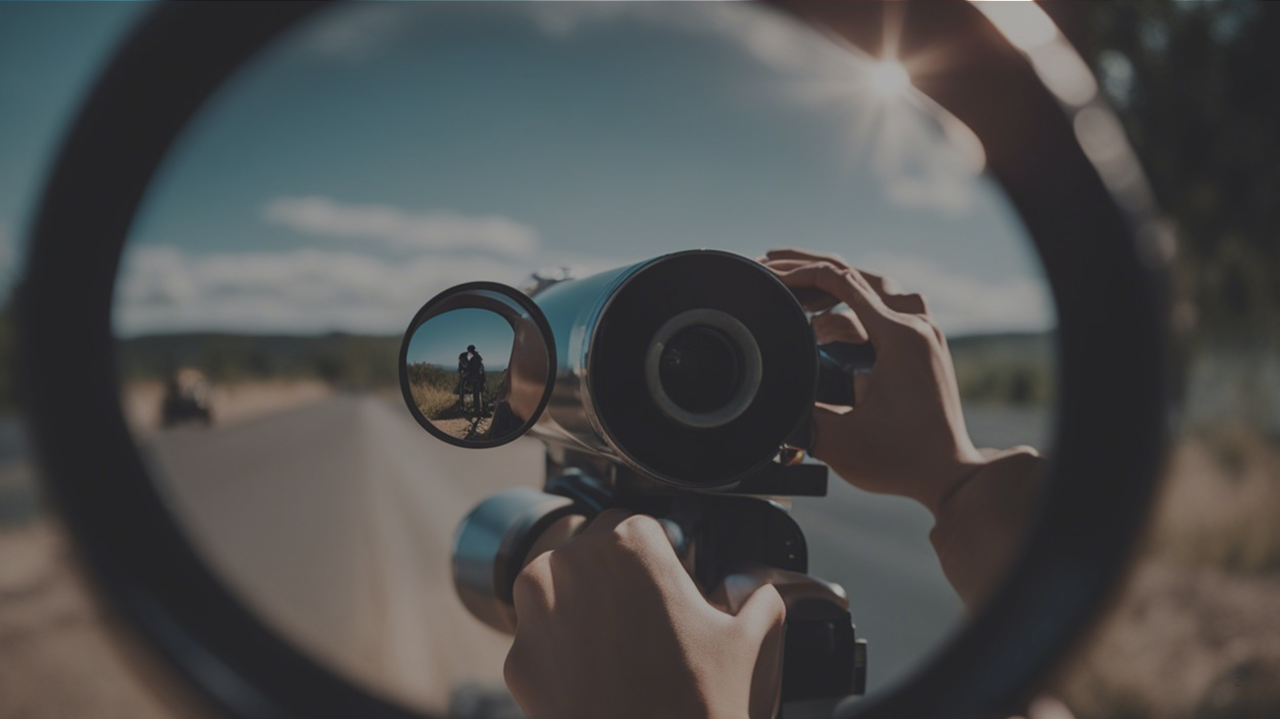 A person looking through a telescope
